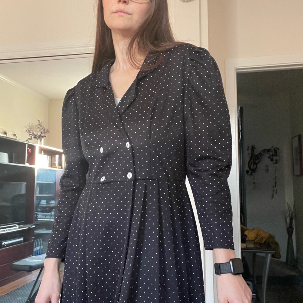Vintage Elegant Black Polka Dot Dress